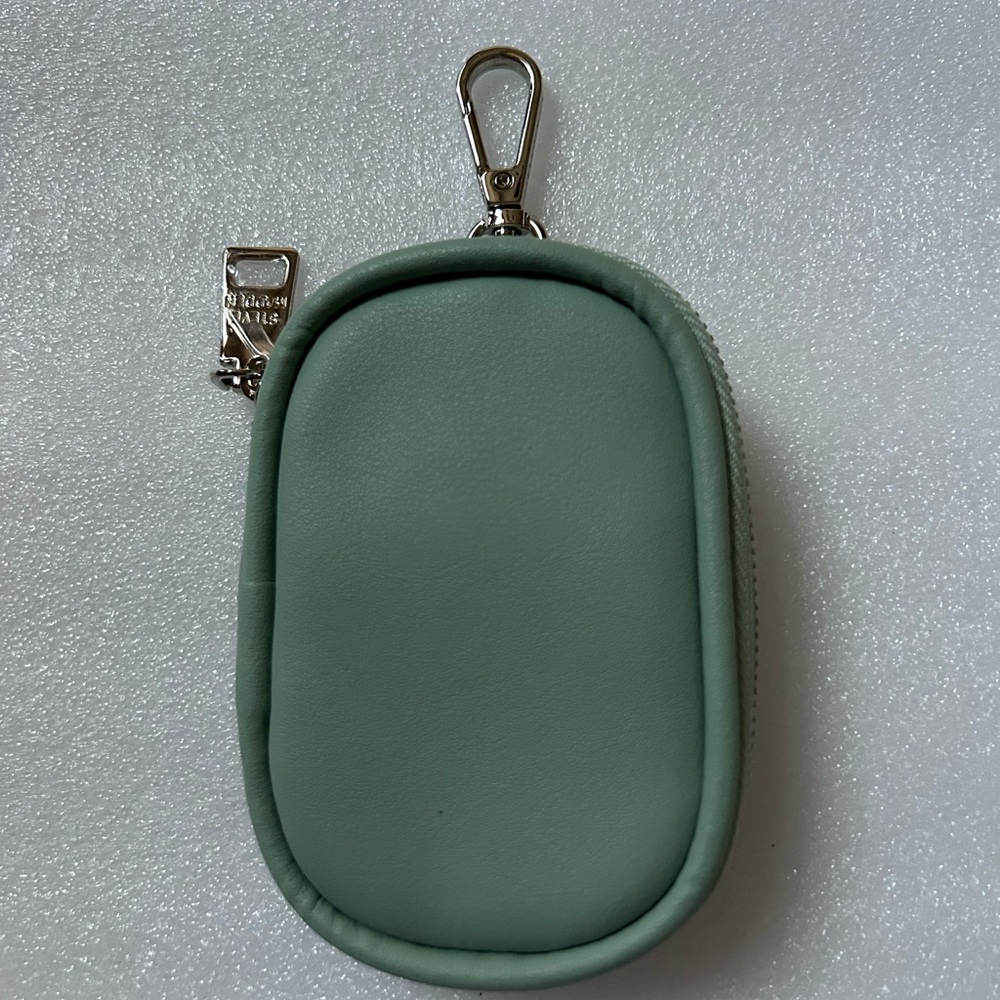 NWOT Steve Madden Sage Green Bag Charm Earbuds Case Pouch with Silver Hardware